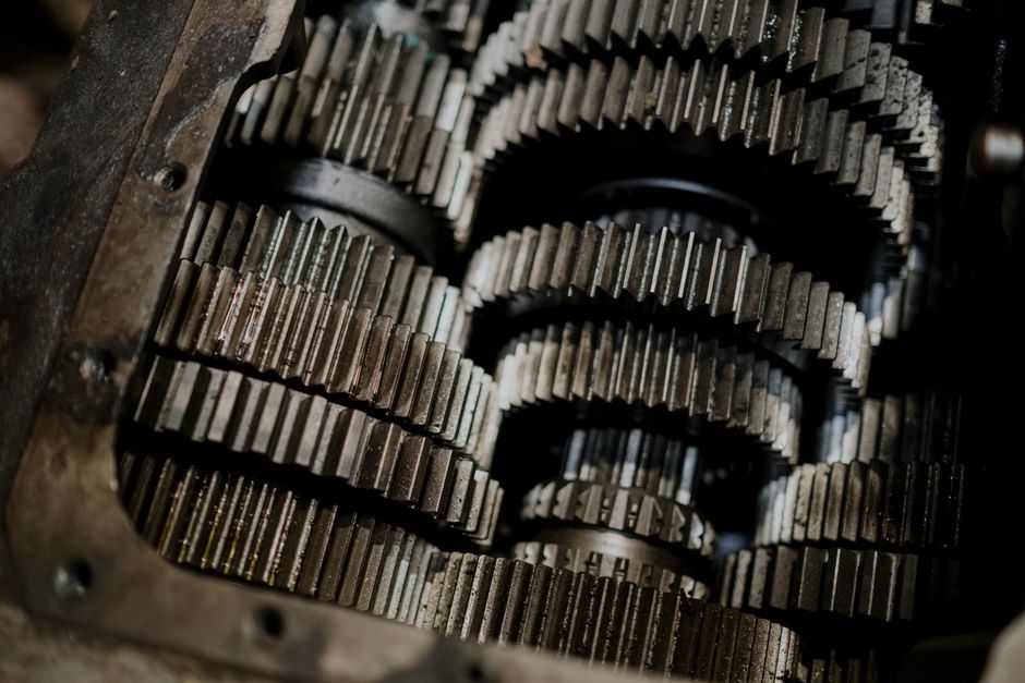 Mechanical gears showing steel parts and precision