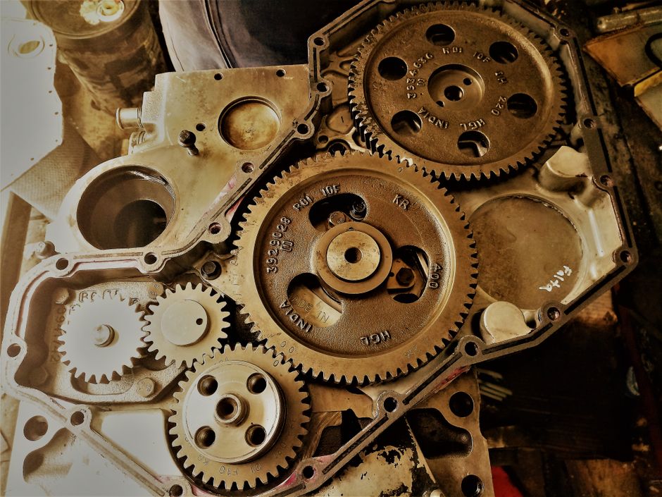 Industrial gears showcasing engineering precision in a workshop