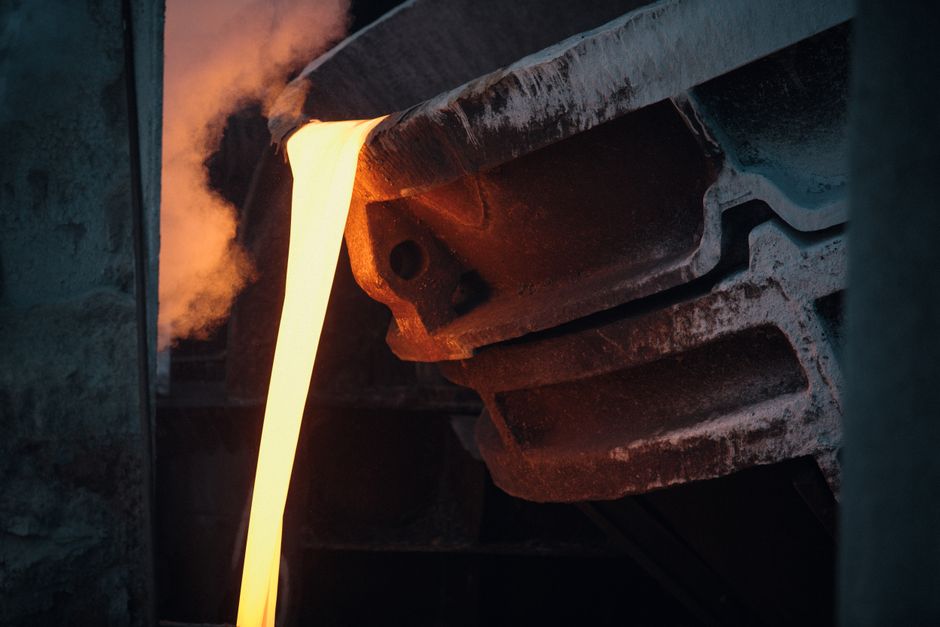 Molten metal pouring in an industrial foundry