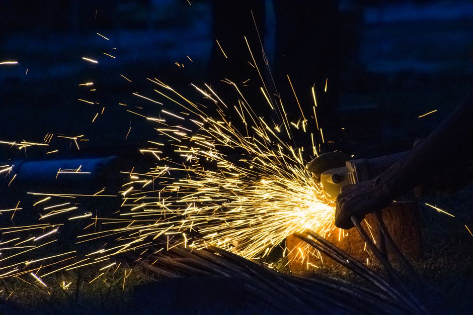 Welding sparks at night in Mumbai, India